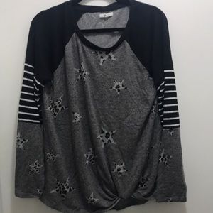 Maurices Cheetah Print Star Long Sleeve Striped Shirt Size L